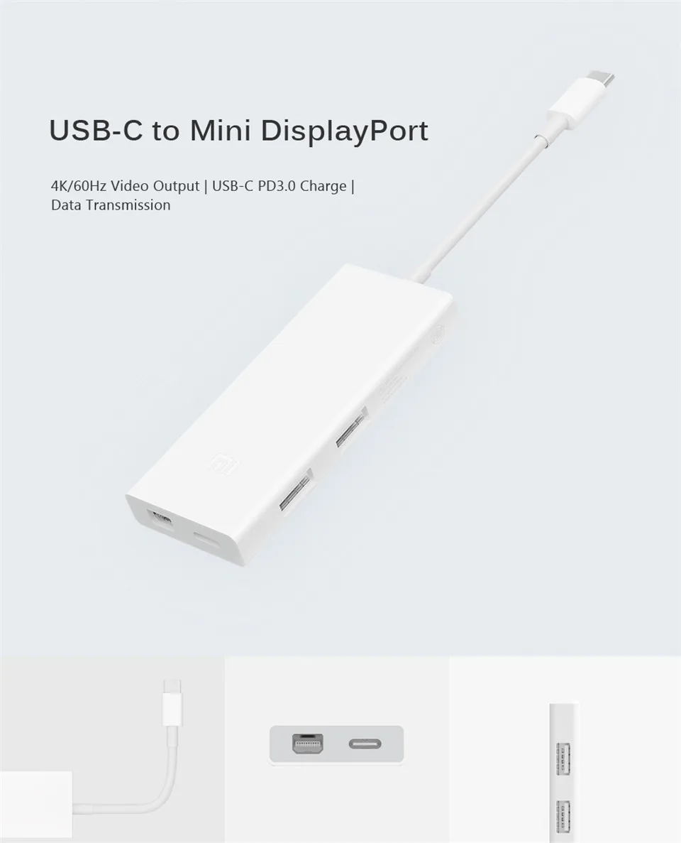 Xiaomi Mi USB-C type-C до 4 K/60Hz Mini DisplayPort USB-C PD 3,0 зарядный конвертер, usb-адаптер концентратор