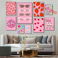 retro style pink funky posters love heart strawberry disco ball boots cherry flower lollipop girls room decor canvas wall prints