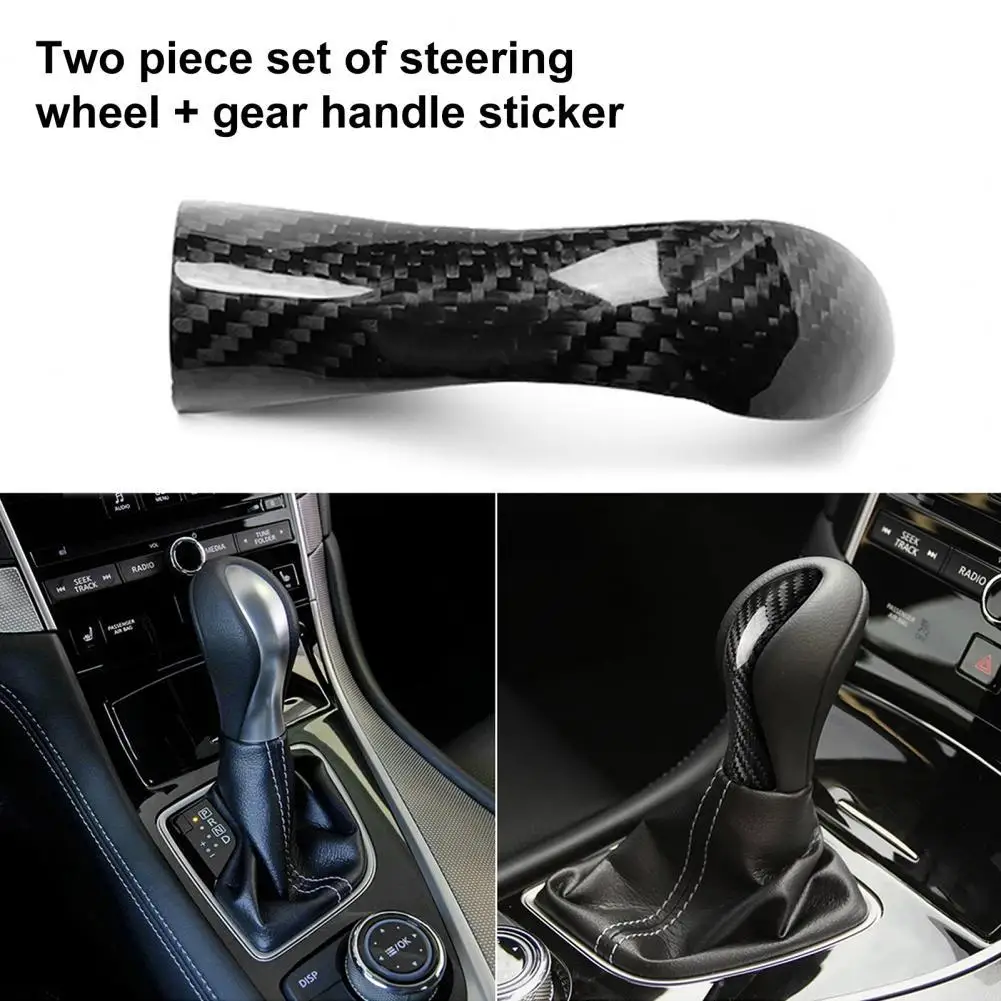 

2Pcs Gear Shifter Cover Waterproof Dust-proof Carbon Fiber Carbon Fiber Steering Wheel Cover for Infiniti Q50 2014-2020