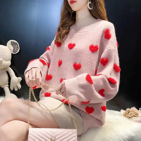 

2022 Pullover Autumn And Winter New Women's Loose Heart-shaped Bottoming Sweater Korean Fashion All-match Foreign-style Sweater