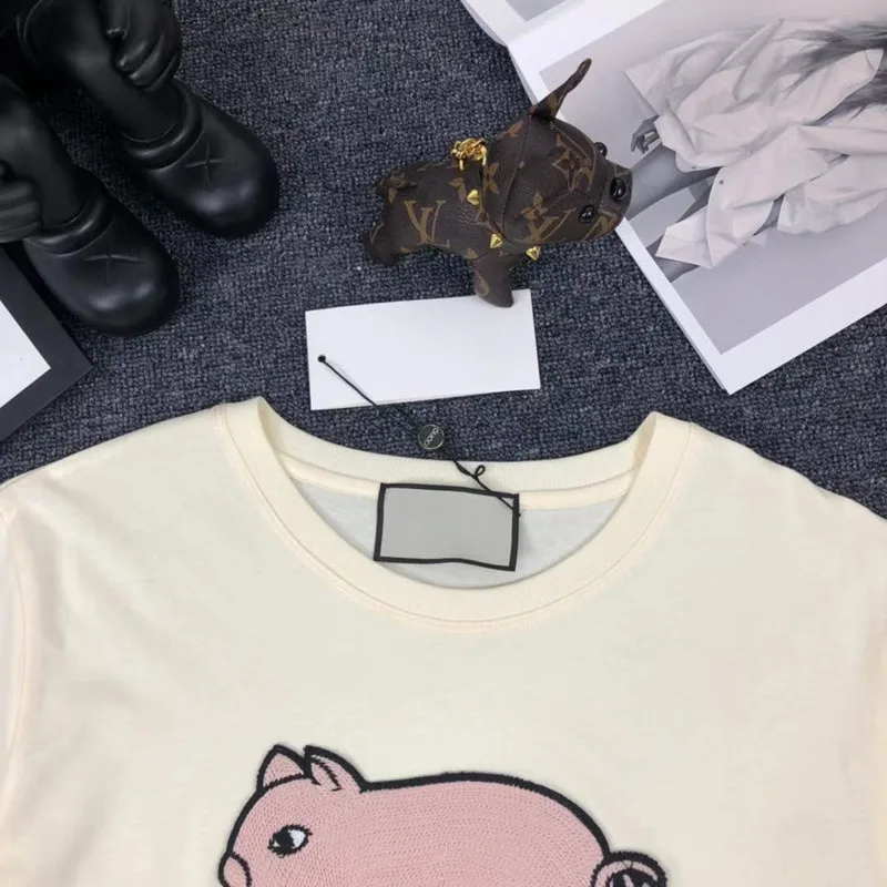 

Summer Women's T-Shirt High-End Quality 100% Pure Cotton Animal Series Printed Loose Version O-Neck Men's And Women's Blouses N3