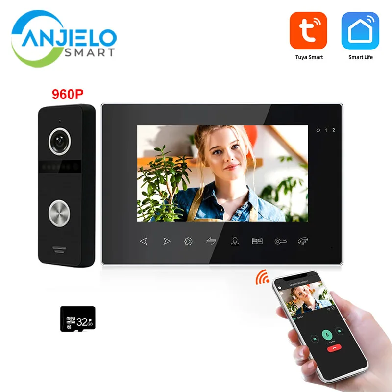 

960P Smart Tuya Wifi 7 Inch Wired Video Door Phone Intercom Night Vision Waterproof Mobile Phone Remote Control Double Unlock