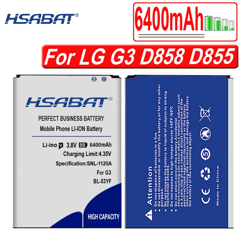 HSABAT 6400 мАч BL 53YH батарея для LG G3 D858 D855 D857 D859 D850 F400 F460 F470 D830 D851 VS985 Бесплатная