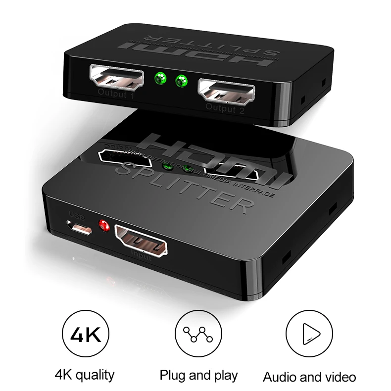 

HDCP 4K HDMI Splitter Full HD 1080p Video HDMI Switch Switcher 1X2 Split 1 in 2 Out Amplifier Dual Display For HDTV DVD