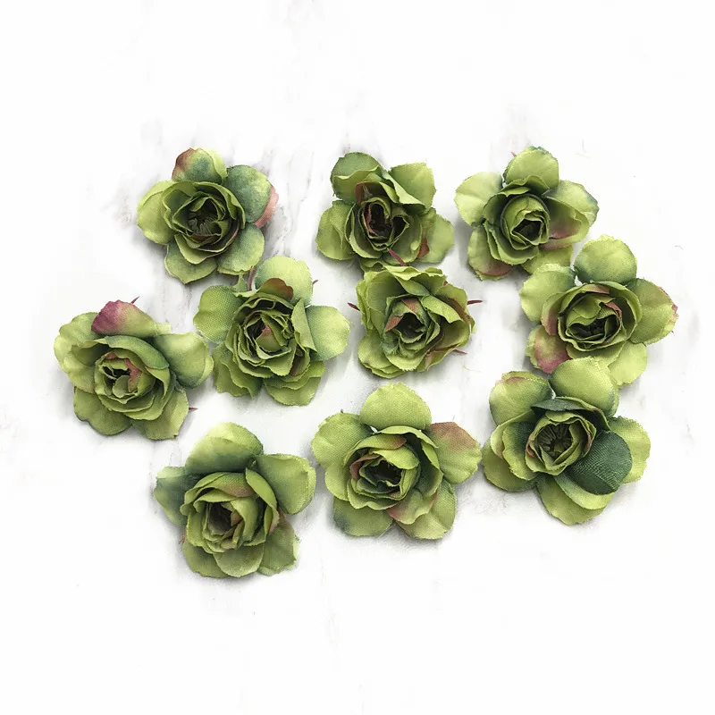 green YOOROMER 10 шт. Маленькие розы искусственный цветок ручной работы голова Свадебная вечеринка украшение дома DIY ВЕНОК Подарочная коробка скрапбук ремесла - Цвет: green