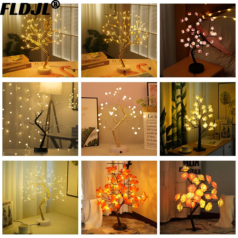 

Светодиодный ночсветильник, Мини Рождественская Мерцающая елка, медная проволочная гирлянда, лампа для праздника, дома, детской, спальни, Д...