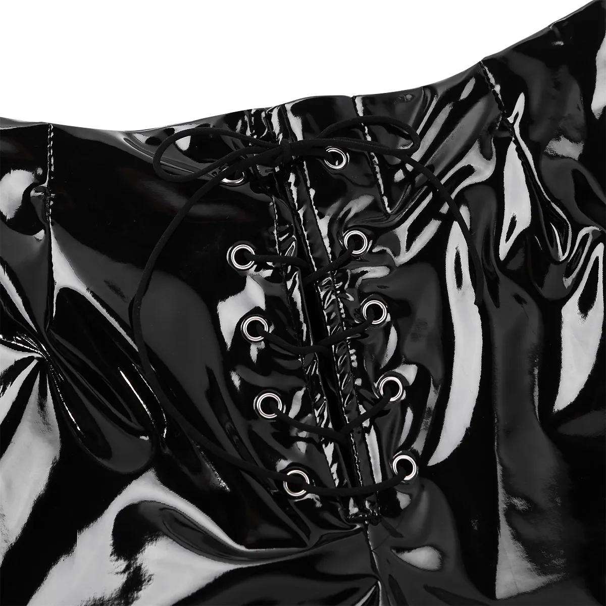 Модные женские черные мокрого вида из искусственной кожи с высокой талией