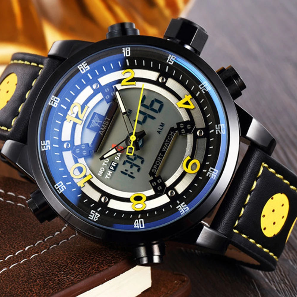 AMST мужские спортивные часы люксовый бренд погружение 50 м цифровые светодиодные