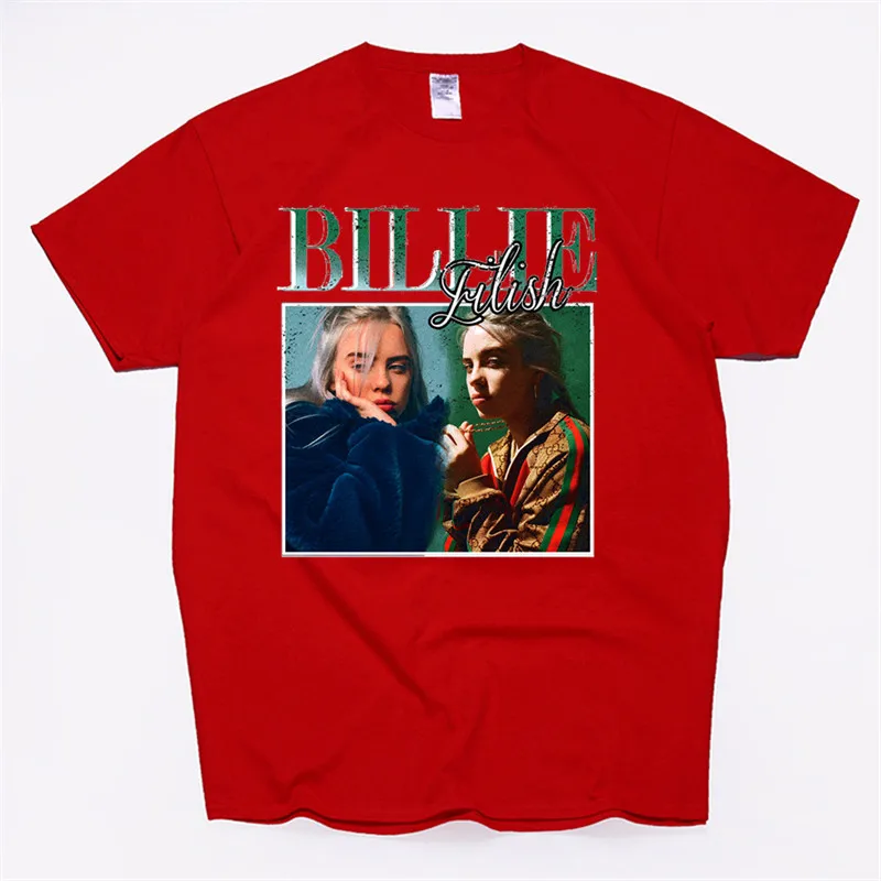 T87B-red Для женщин Billie Eilish хлопковая футболка унисекс скейтборд Рождественская Футболка женская одежда для девочек уличная рубашка - Цвет: T87B-red