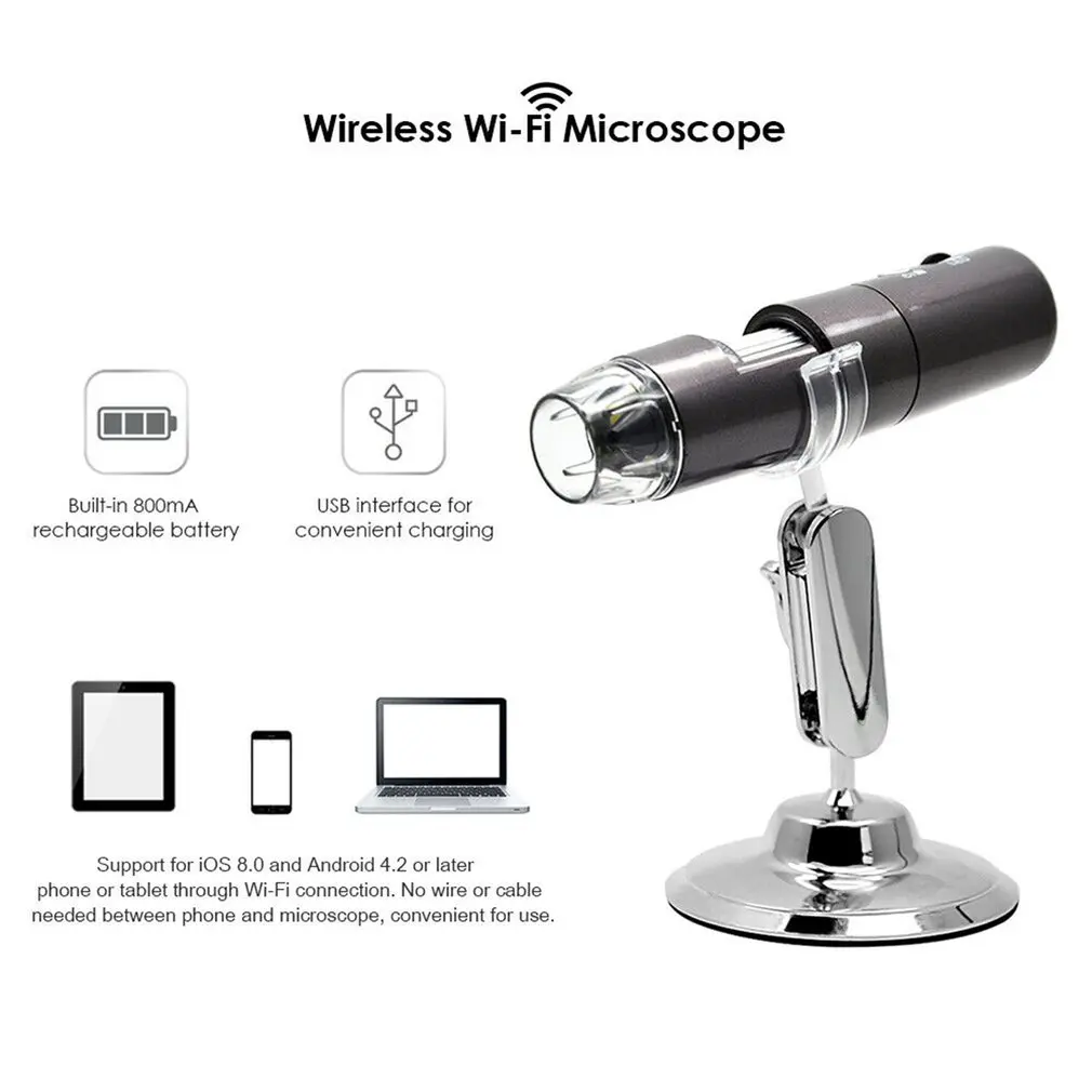 Мини HD WIFI цифровой микроскоп камера 50 ~ 1000X 8LED Поворотная база Беспроводной