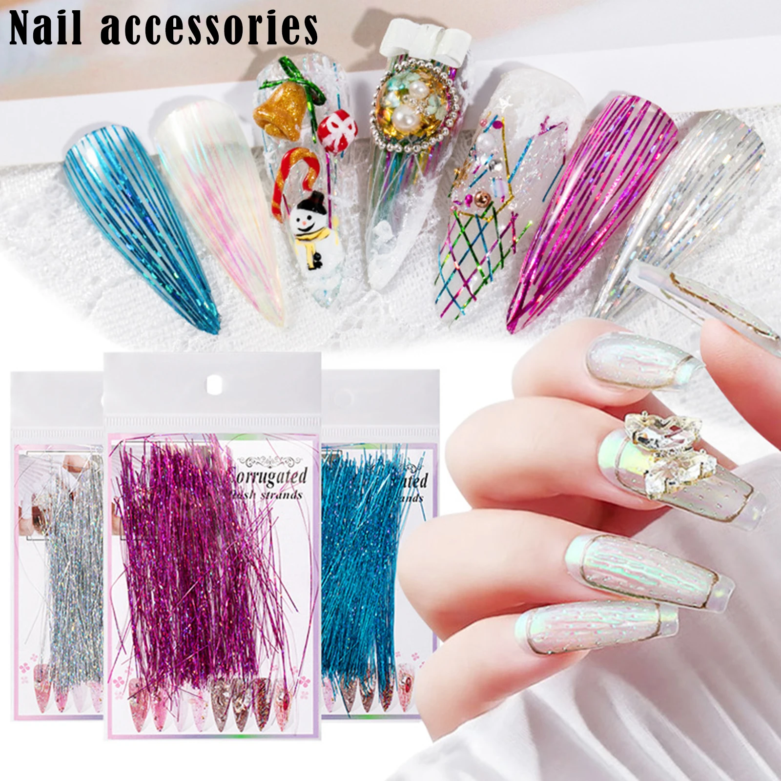 

High Quality Nail Art Fluorescent Silks Colorful Shiny Nail Strands Strips Line for Manicure Nail Extension DIY Tool