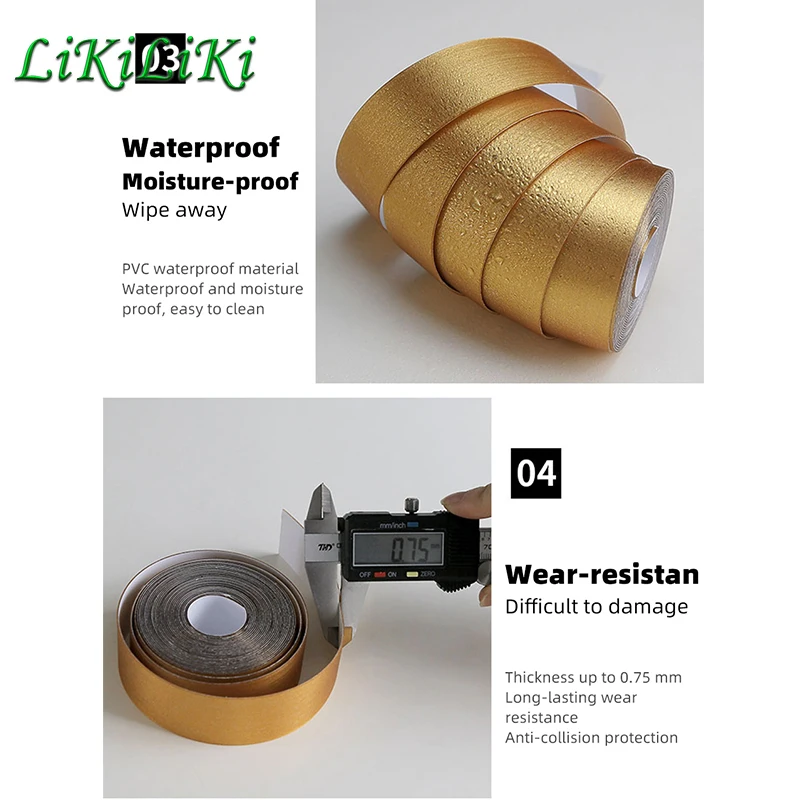 

Waterproof Waist Line Sticker Gap Sealing Foil Tape Self Adhesive Strip Stairs Skirting Floor Wall Wallpaper Gold Silver Black