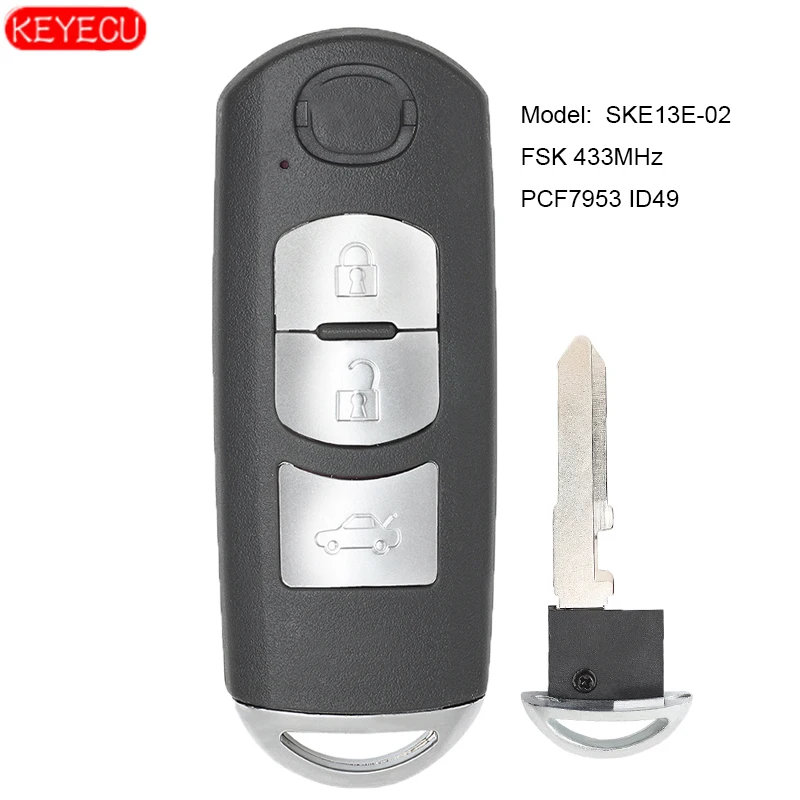 

KEYECU умный дистанционный ключ с 3 кнопками FSK 433 МГц PCF7953P 49 чип для Mazda 3 6 2012-2017 Модель: Φ