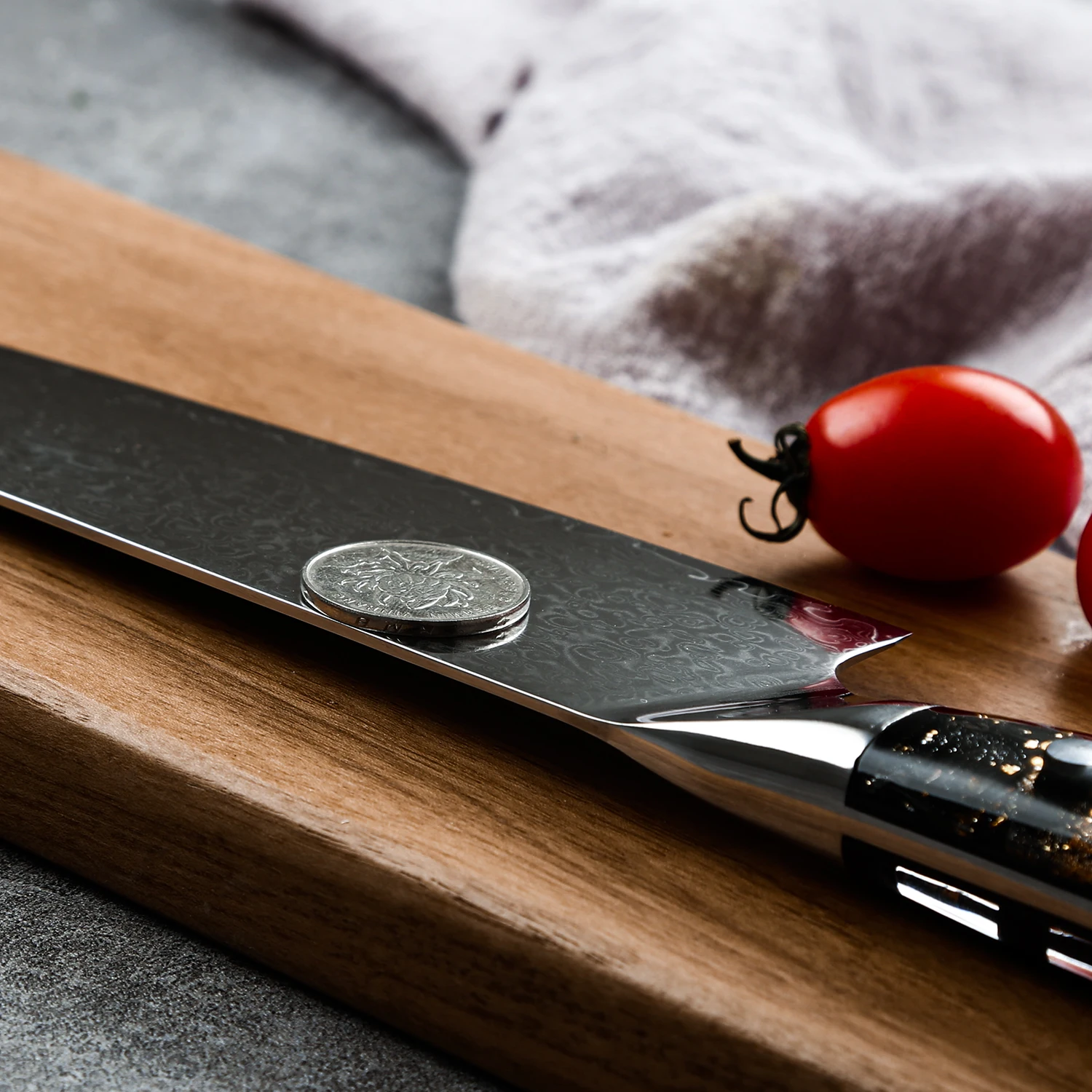 spesifikasi TOLIMER Pisau Dapur Damaskus Jepang Set Serat Karbon Dan Pegangan Resin Pisau Koki Santoku Pisau Tajam Pisau Pengiris Daging