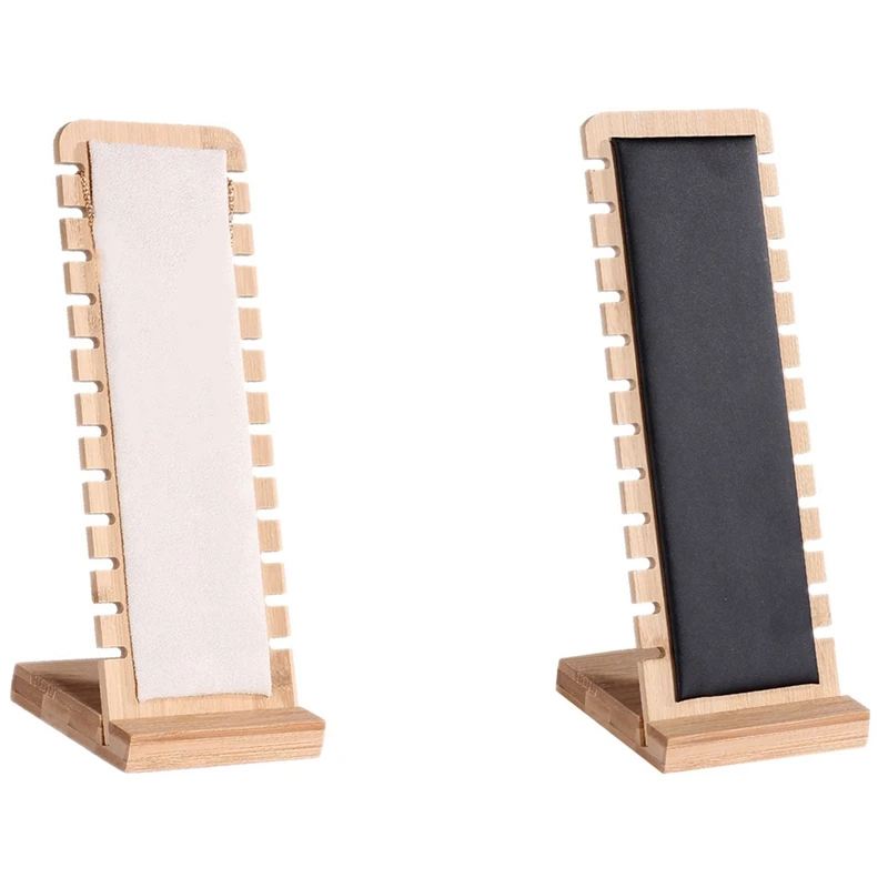 

2 Pcs Bamboo Wood Fashion Jewelry Necklace Display Stand Solid Wood Support Jewelry Display Props Beige & Black