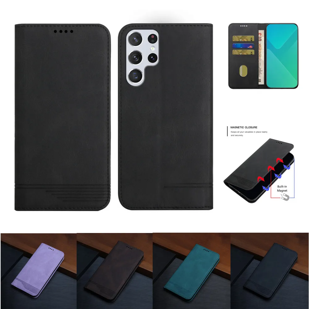 

Matte Leather Wallet Phone Case for Samsung Galaxy S22 Ultra S21 FE S20 Plus Note 20 10+ S10 Flip Cards Magnetic Protect Cover