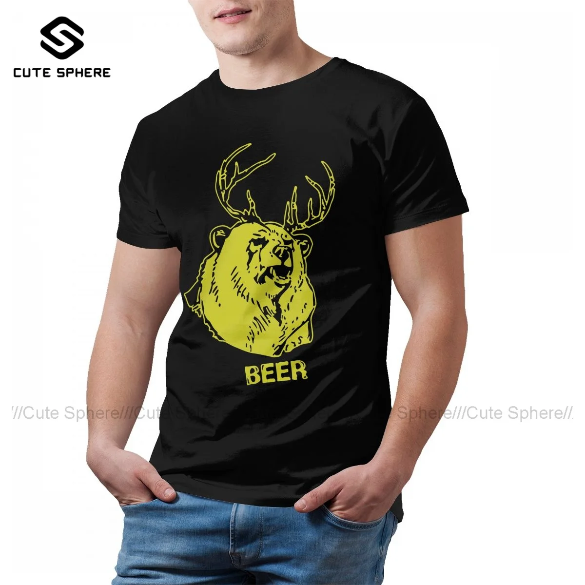 

Bear T Shirt Cute Cotton Beach T-Shirt Short Sleeve Print Tshirt Plus size Man