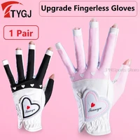1pair women golf gloves fingerless soft sport gloves ladies girl granules anti skid glove left and right hand elegant mittens