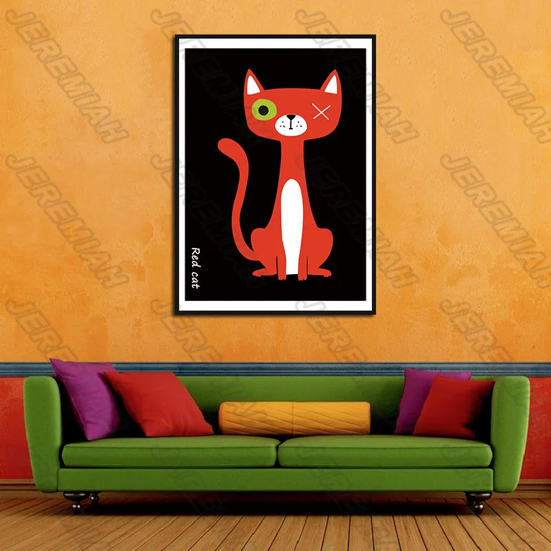 

Combination Poster of Black Cat and Red Cat Nordic Style Wall Art Canvas Print Painting Modern Living Room Decoration