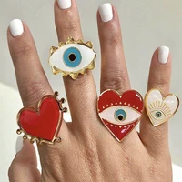 2019 new adjustable gold red heart evil eye fashion rings for women female popular cute evil eye love heart gold ring