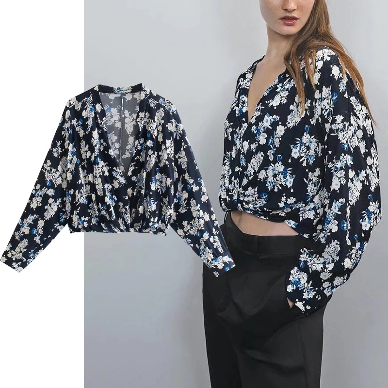 

Женская блузка с длинным рукавом ZA, Повседневная блузка свободного покроя с цветочным принтом, весна-лето 2021