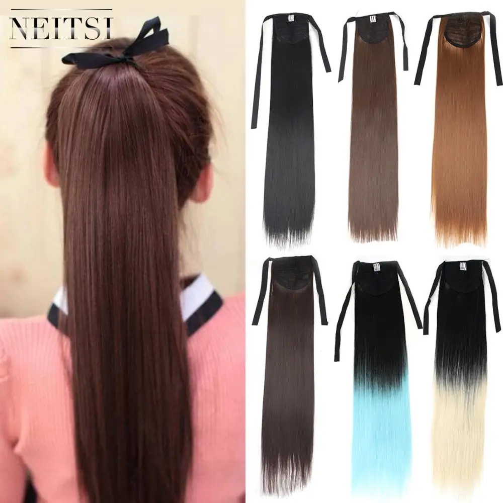 

Neitsi 22'' Synthetic Ponytail Hair Extensions Straight Long Clip In Drawstring Hairpieces Pony Tail Hair Extensions For Women