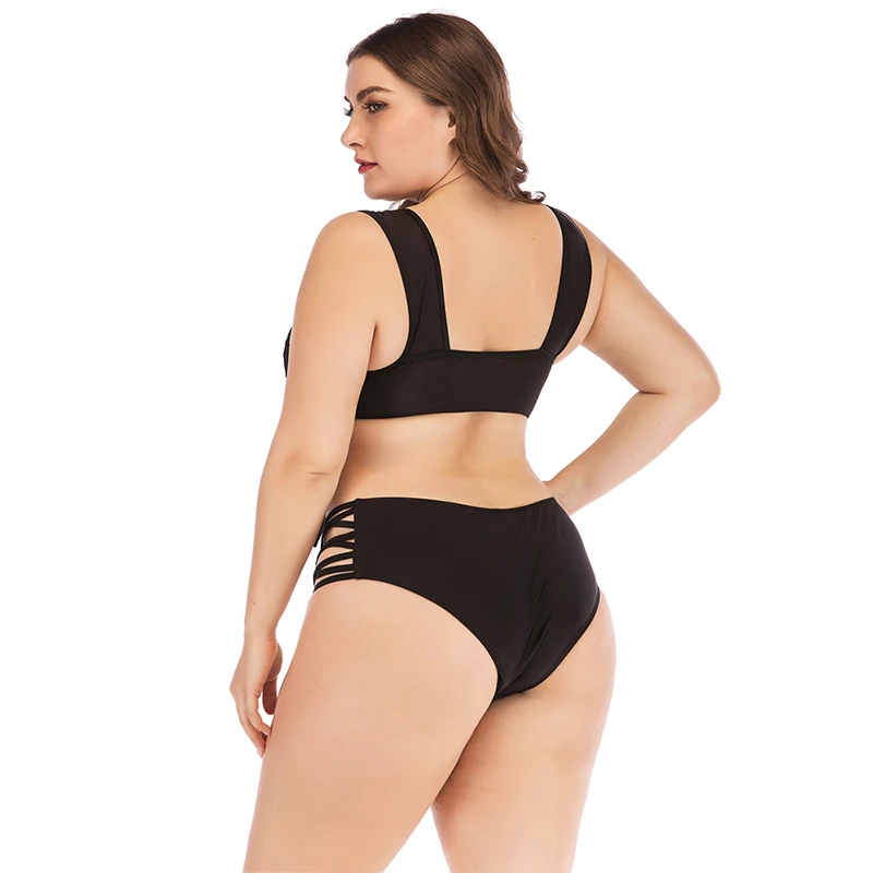 

Luren Plus Size Swimwear Swimsuit Ladies Two-piece High-waist Bikini Suit Fringed Tops Black Ladies Swimwear Beach Swimwear