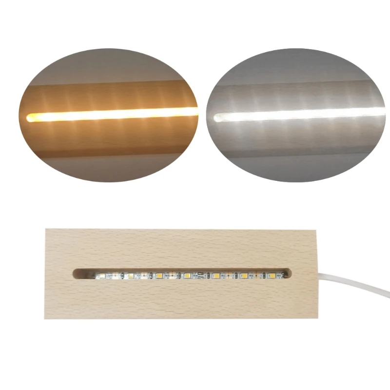 

N58F LED Luminous Base Acrylic Diy Lamp Holder Creative Night Light Rectangular Wooden Strike Piece Wood Lamp Crafts