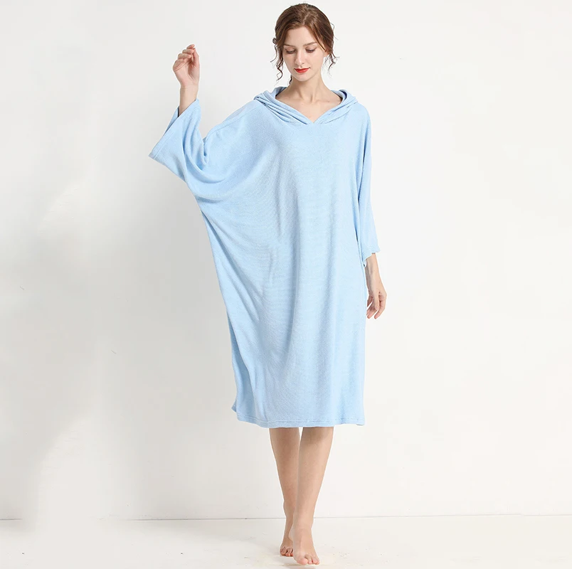 

Casual Bathrobe Solid Plus Size Nightdress Round Neck Home Dressgown For Women