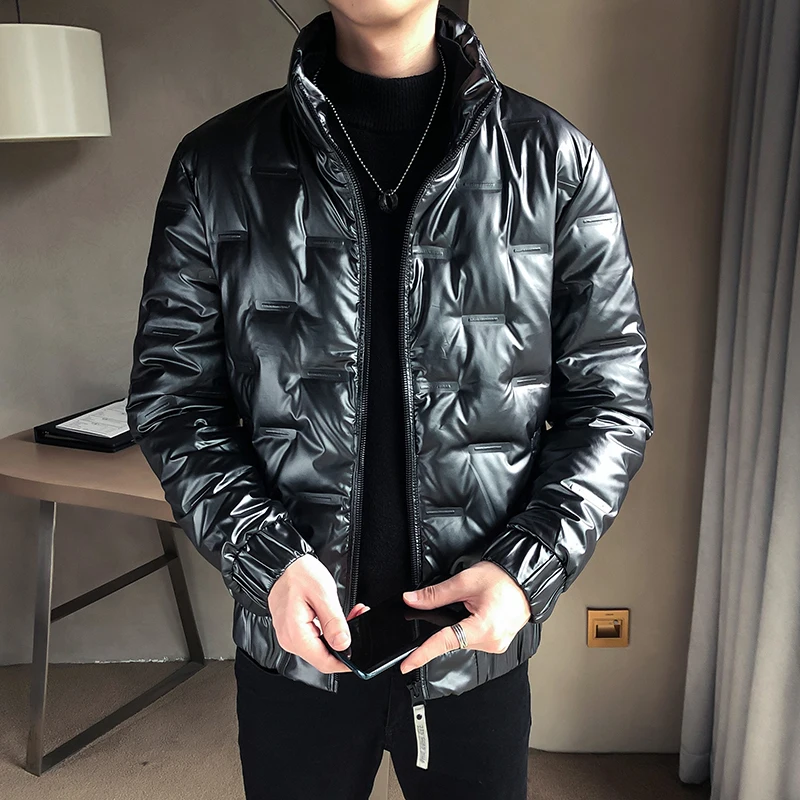Shiny Down Jacket Men Autumn Winter Warm Bomber Jackets Fashion Causal Street Coat Korean Slim Fit Short Outerwear Male | Мужская одежда
