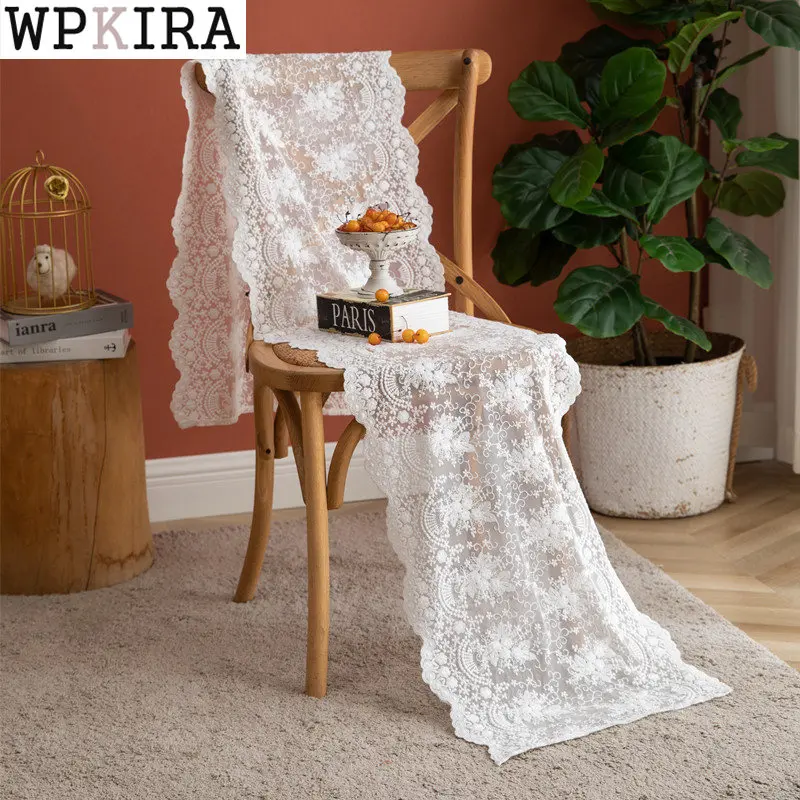 

Romantic White Lace Embroidery Table Runner Tablecloth Home Decoration Wedding Party Banquet 266#D