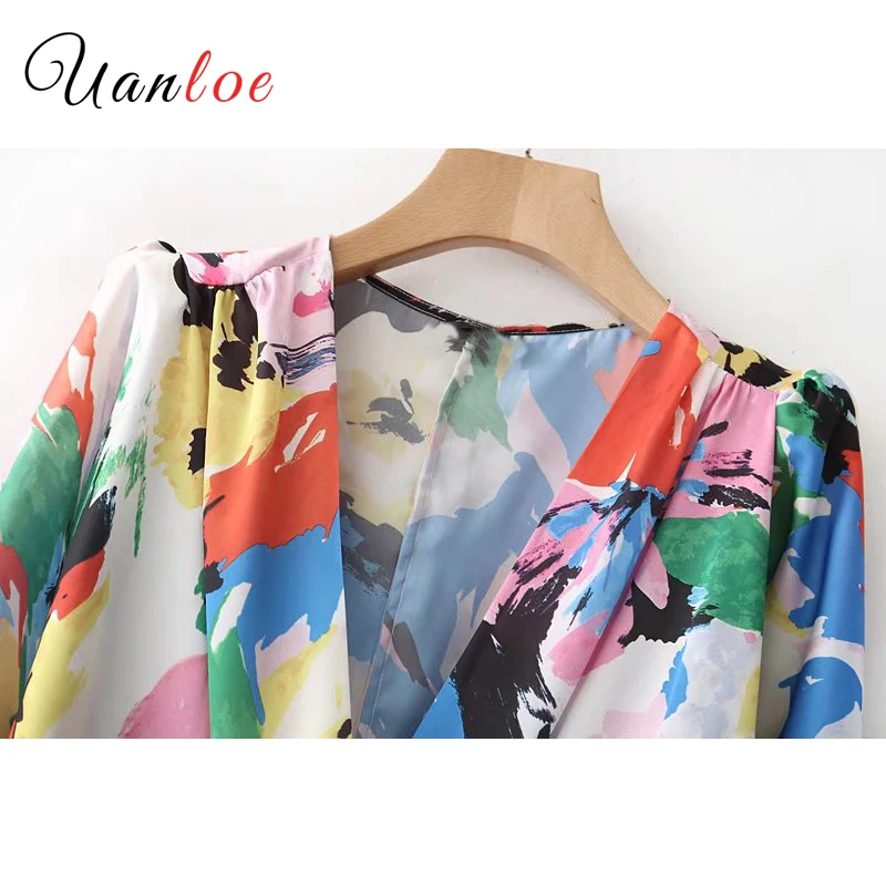 2019 Для женщин с v образным вырезом цветочным рисунком полноцветное принтованное