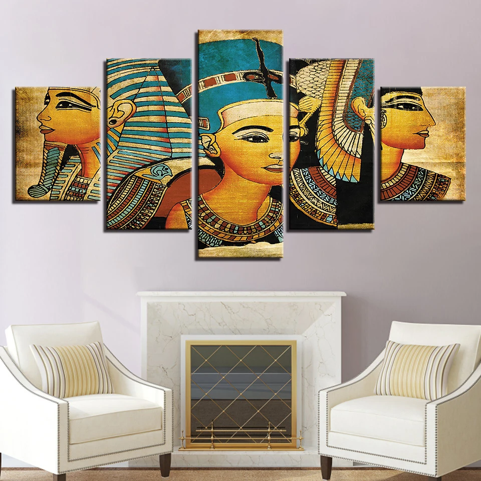 

Vintage Pictures Canvas Printed Poster 5 Panel Pharaoh Of Ancient Egypt Paintings Home Decor For Living Room Artwork Wall Art