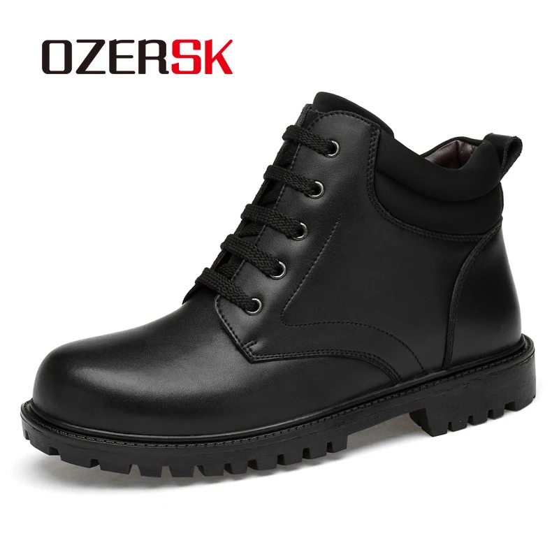

OZERSK Autumn Men Boots Genuine Leather Ankle Boots Male Lace Up Non-slip Boots British Work Shoes Plus Size Zapatos De Hombre