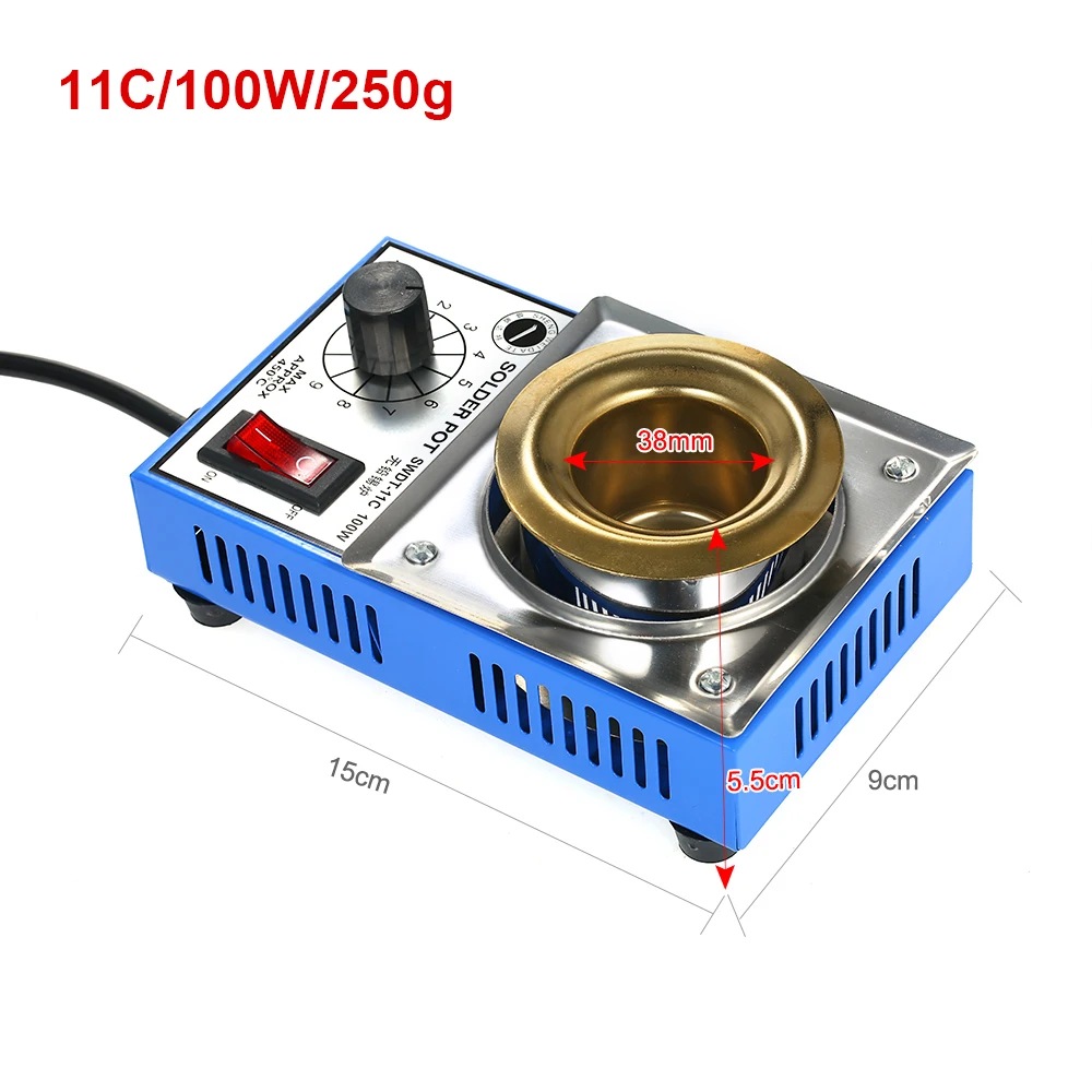 100W 220V 300W припоя горшок плавильная печь для олова терморегуляция Пайка и Распайка ванна 100/80/50/38 мм 200~ 450 по Цельсию штепсельная вилка европейского стандарта - Цвет: 100W