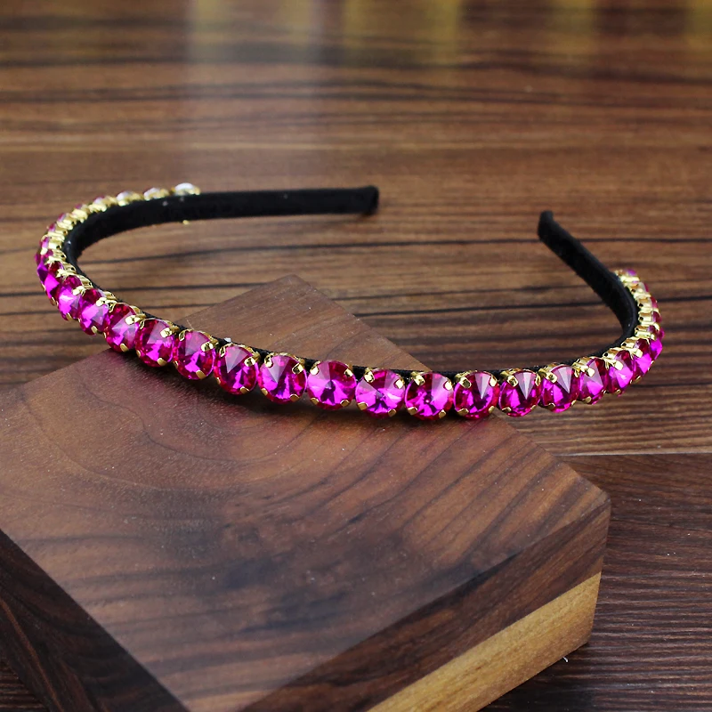 hot pink Модные украшения для волос, элегантные ювелирные изделия, аксессуары, Хрустальная лента для волос, блестящие стразы, ободки для женщин, девушек, для свадебного торжества - Окраска металла: hot pink