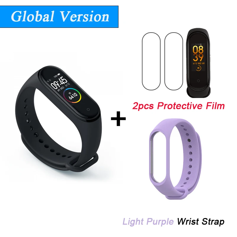 Add 2Film LPurpStrap Глобальная версия Xiaomi mi Band 4 Smart mi band 4 водонепроницаемый пульсометр фитнес 135 мАч Bluetooth 5,0 50 м 0,9" AMOLED экран - Цвет: Add 2Film LPurpStrap