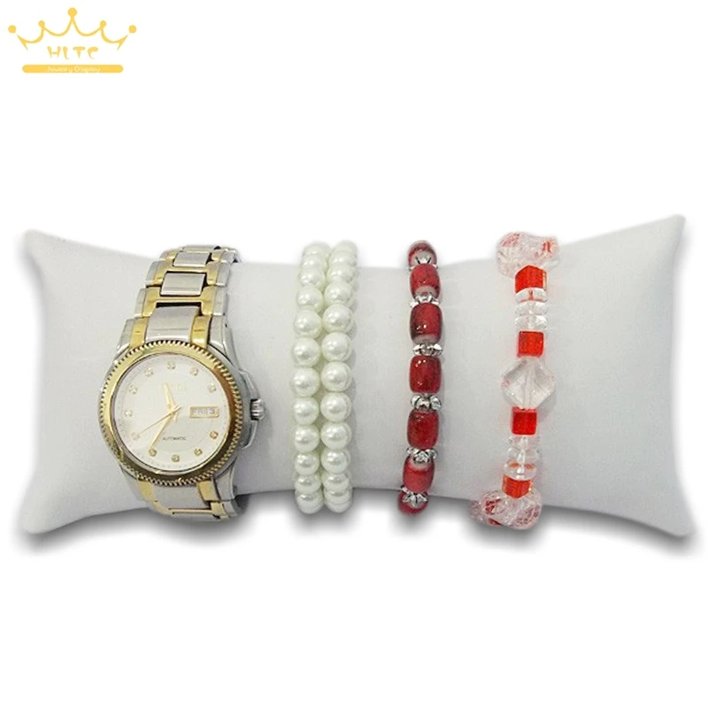 White Leather Превосходный бархатный Большой Браслет Дисплей Подушка лодыжки держатель часы Органайзер Ювелирных Изделий Дисплей Стенд - Цвет: White Leather