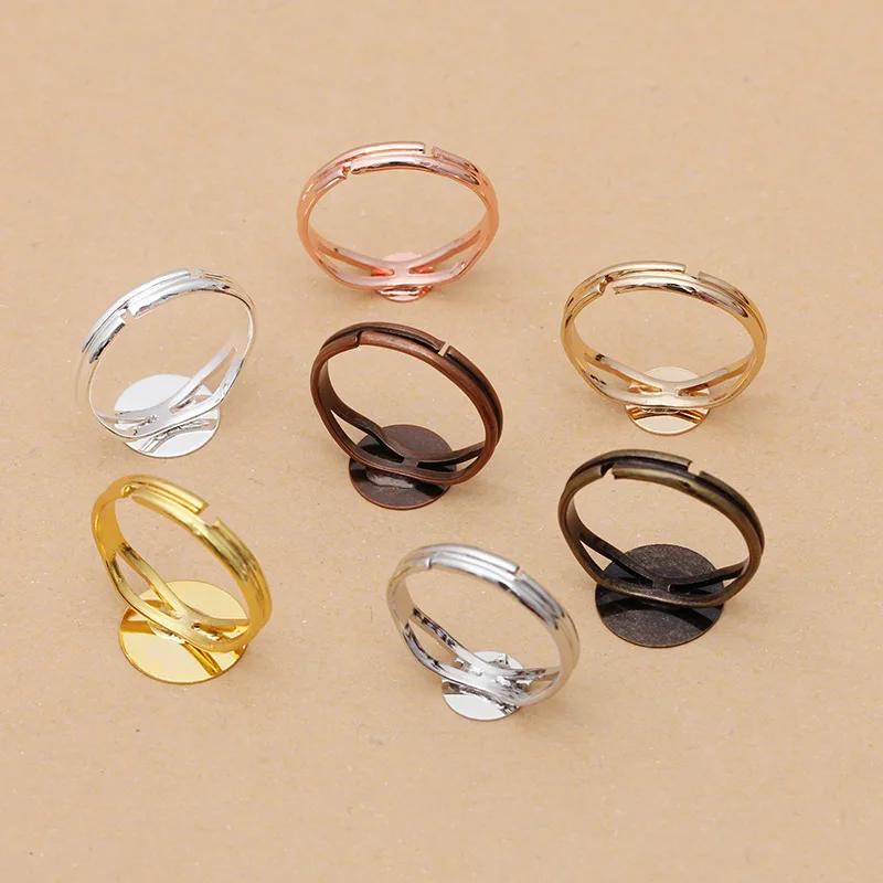 

40pcs Gold Adjustable Blank Ring Base Fit 6 8 10 12mm Glass Cabochons Cameo Settings Tray DIY Jewelry Making Accessories Ring