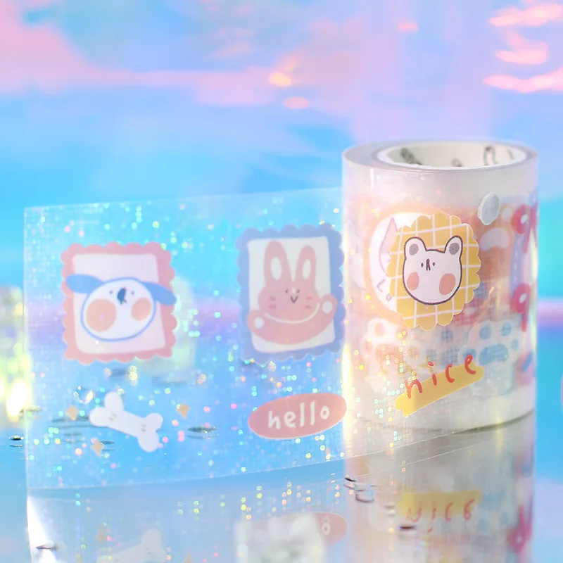 

Colorful Floral Design Kawaii World Cartoon Transparent Laser Fashion Masking Tape 50mm*3M
