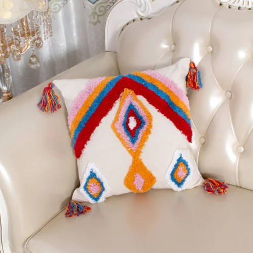 

Tufted Embroidery Home Decoration Pillowcase Boho Style Cotton Canvas With Tassel Throw Cushion Cover Pillowcover 40771