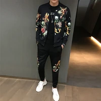 fashion mens pattern printing sweatshirt long sleeve jacket long casual trousers 2pcs set floral character printed size m 5xl z3