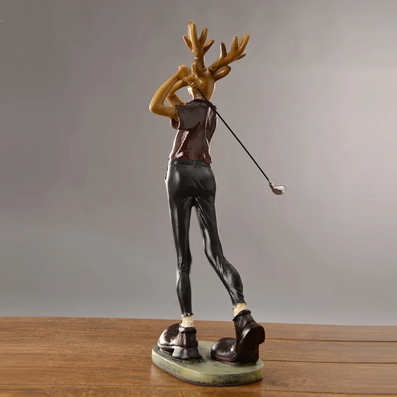 

American Country Playing Golf Elk Hand Made Home Decoration Resin Craftwork Living Room Fashion Ornaments X3781