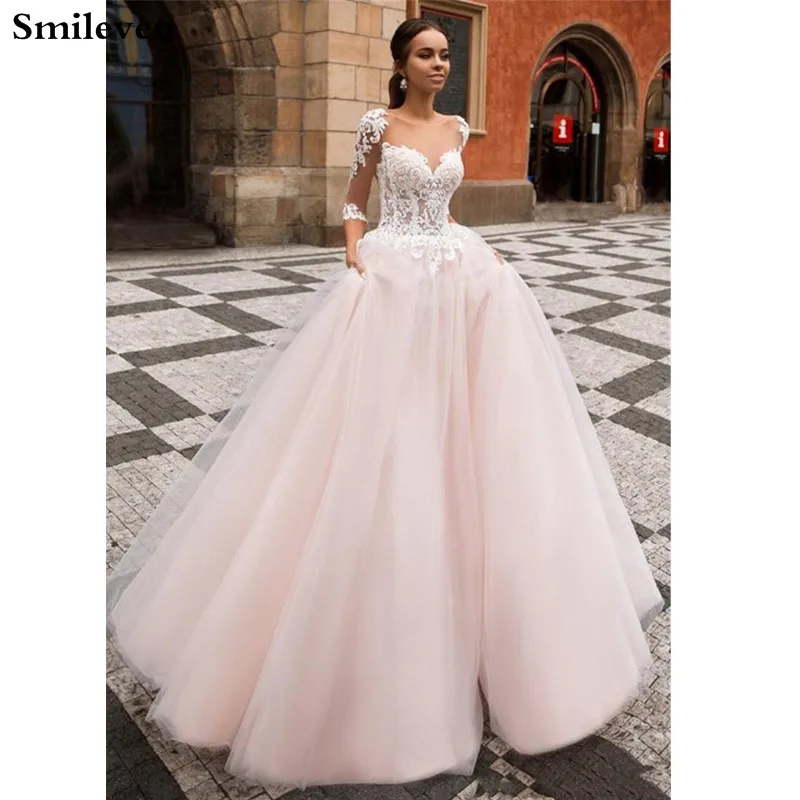 

Smileven A Line Wedding Dress Boho Bridal Dresses Half Sleeves arabic Vestido De Noiva Wedding Gowns Turkey Style