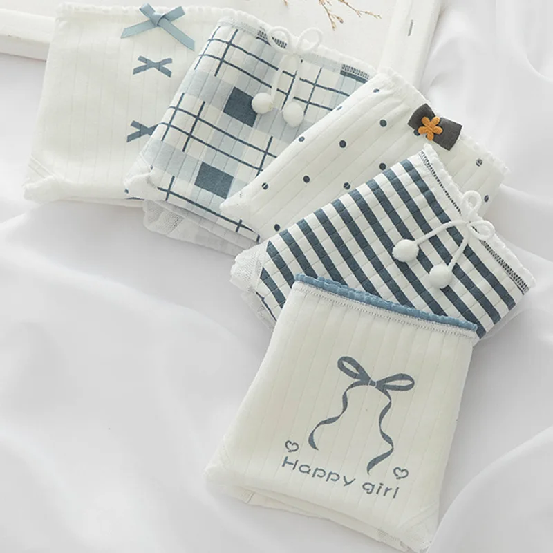 Sweet Girl Panties For Women Bow Stripe Women's Cotton Briefs Underwear Soft Cute Lingerie Female Brief NK33