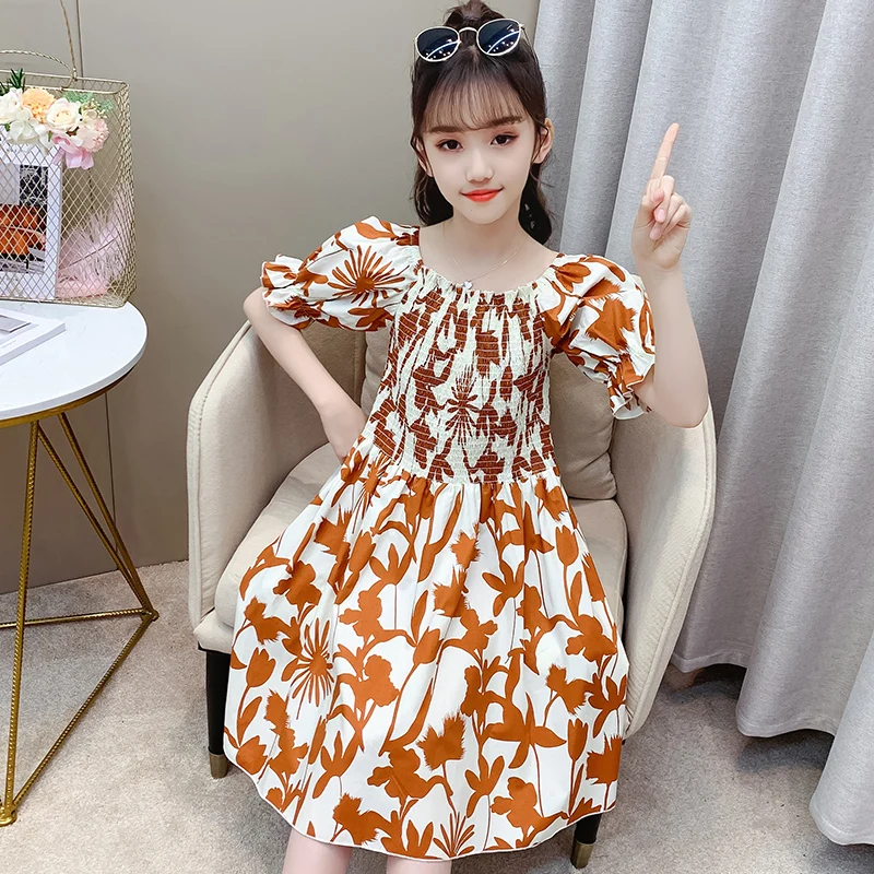 

Girls dress summer short-sleeved princess flower dress ruffle party children's clothing girls children's clothing wholesale