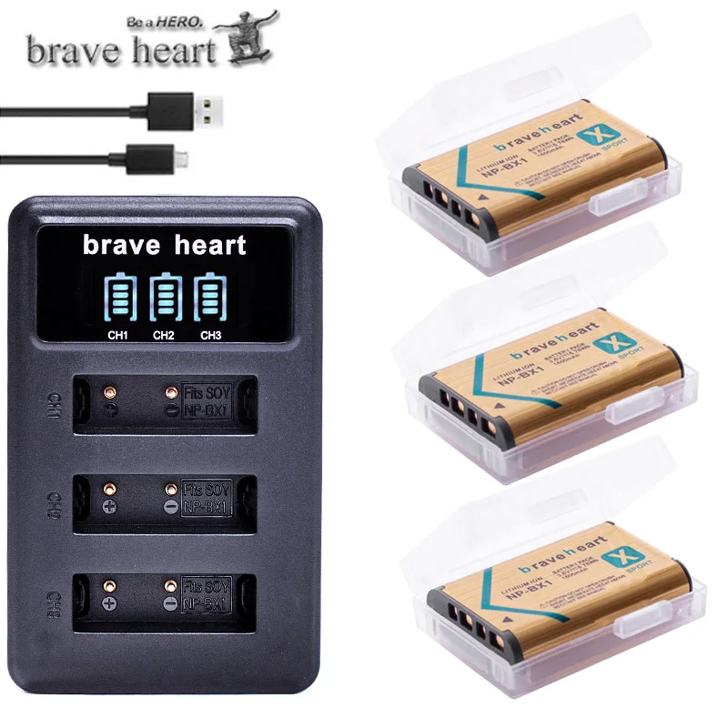 3x bateria NP BX1 батареи npbx1 + 3 лота USB зарядное устройство для Sony HDR AS100v AS30 AS15 HX400 WX350 RX1 RX100