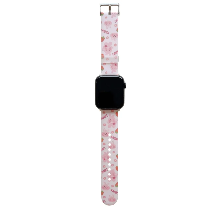 

Cute Strawberry Bear Rabbit Silicone Strap, for Apple Watch 44mm 40mm 38mm 42mm for IWatch series 6 5 4 3 2 1 pin buckle strap
