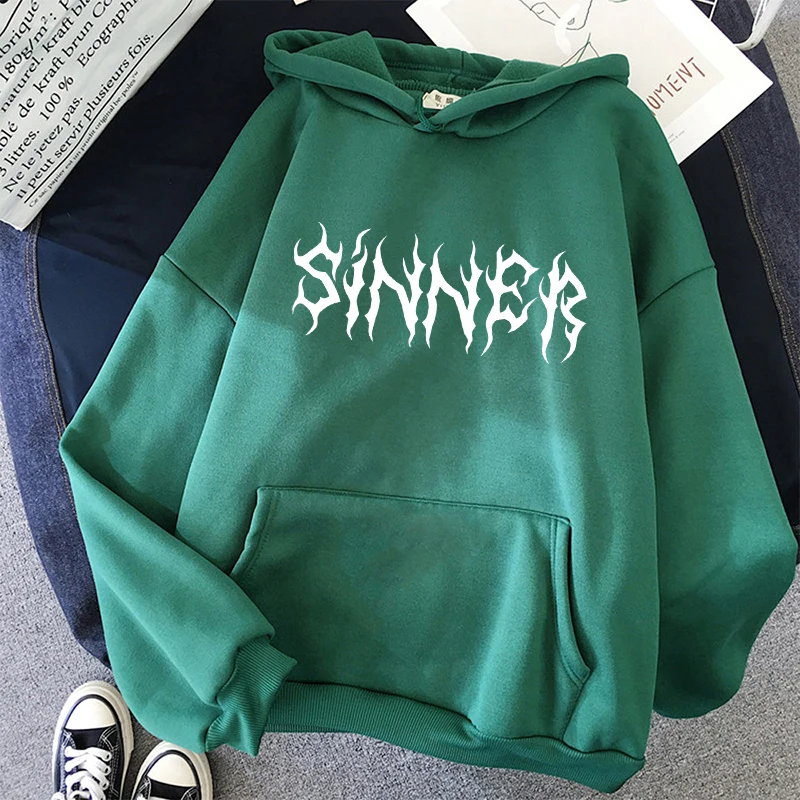 Худи Sinner в готическом стиле женское с надписью винтажная Свободная Толстовка