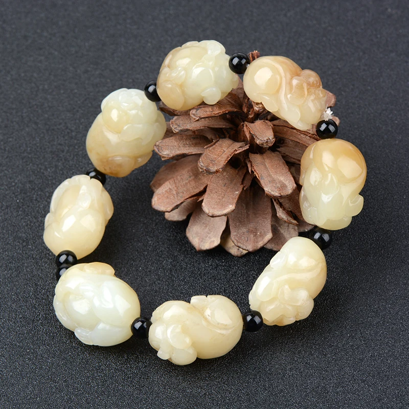 

Genuine jade bracelet hand-carved unique pig jadite jade beads bracelets for men women jade jewelry christmas bracelet